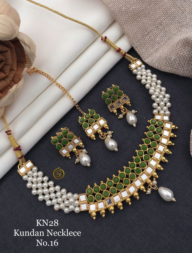 Kn 28 Kundan Crystal Moti Necklace Set Wholesale Price In Surat
